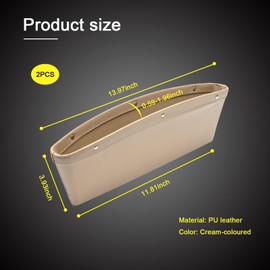 Hawyet 2 PCS Car Seat Gap Storage Box, 11.8In x 3.9In x 13.9In Durable Waterproof Leather Coins Organizer for Card Remote, Universal Vehicle Console Seam Filler Accessories for Car SUV Truck (Beige)