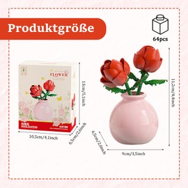 Caelura Clamping Blocks Flowers, Flower Building Blocks, Romantic Rose Building Blocks with Plastic Vase for Couples, Creative Home Decoration, Gift Idea for Valentine's Day or Wedding