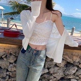 Women's Long-Sleeve V-Neck Knit Cardigan Thin Jacket Beachwear Free Size/Black