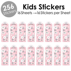 Big Dot of Happiness Pink Winter Wonderland - Holiday Snowflake Birthday Party and Baby Shower Favor Kids Stickers - 16 Sheets - 256 Stickers