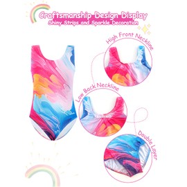 XiaoMoSha Gymnastics Leotards for Girls with Shorts and Hairband Sparkly Ballet Dance Set Kids Glitter Multi Gradient Color Biketards Unitards Sparkly Gymnastics Outfits PinkBlue 3-4Y