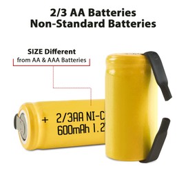 JINTION Rechargeable 2/3 AA Ni-Cd 1.2V 2/3AA 600mAh Battery Button Flat DIY Custome Batteries, 6 Pack(They are not AA Size)