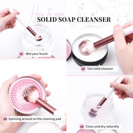 DUcare Makeup Brush Clean Set: Solid Soap Cleanser & Color Removal Sponge - Easy to Clean Brushes Shampoo Removes Shadow Color Cosmetic Colors Cruelty Free for Daily Use Travel Set (2Pcs,Coconut Oil)