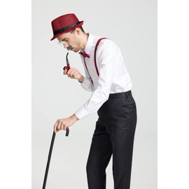 Gionforsy Old Man Costume Accessories Set Grandpa Accessories Set 1920s Mens Gatsby Gangster Costume with Newsboy Hat (Fedora Hat-Wine Red)