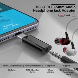 sovunis USB C to 3.5mm Hi-Res Audio Adapter Type C Male to Female Aux Jack Stereo Earphone Headphone Dongle Adapter Converter for USB C Devices - Black
