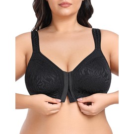 WingsLove Front Closure Wire-Free Non Padded Full Coverage Bra Minimizer Plus Size Full Support Bras for Women Comfort Everyday Bralette,Black,44C