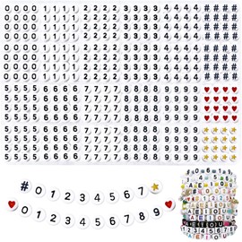 MIIIM 1200 Pcs Serif Number Number Beads for Bracelets, 4x7mm Round Number Beads 0-9 for Phone Digits, Keychains, Necklace, with Symbols and Charms (White, Black)