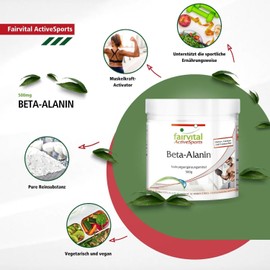 Fairvital Beta-Alanine, 500 g powder, vegan, 100% pure β-alanine without additives, includes dosing spoon