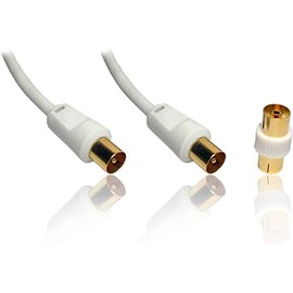 PCSL Gold T.V aerial cable (M-M) with adapter (F-F) Coaxial Cable TV Video Lead WHITE (1.8m)