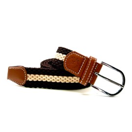 BAKANO Woven 1 3/8" Braided Stretch Belt Multiple Colors for Jeans, Golf Pants, Shorts or Business attire. Men's Gift Belt., Burgundy/Beige, Large Size (34-44)