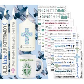 Tixlux Tixlux 6 PCS Kerzentattoo Heilige Kommunion (200+ Muster), Wasserschiebefolie kerzen | Kerzenaufkleber | Kerzen dekorieren |Trostkerze | Taufe | Geburtstagskerze (Kommunion & Taufe)