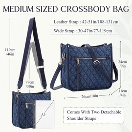 VASCHY Crossbody Bag for Women,Fashion Quilted Hobo Handbag Puffer Shoulder Bag Purse Blue Denim