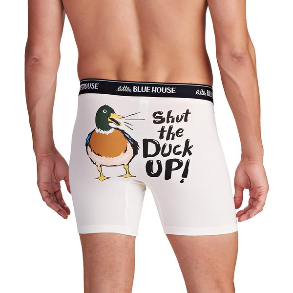 Hatley Little Blue House Men's Joke Boxers, Shut The Duck