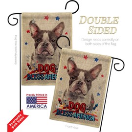 Patriotic Gray Boston Terrier Burlap Garden Flag Set with Stand Animals Dog Puppy Spoiled Paw Canine Fur Pet Nature Farm Animal Creature Small Gift Yard House Banner Double-Sided Made In USA 13 X 18.5