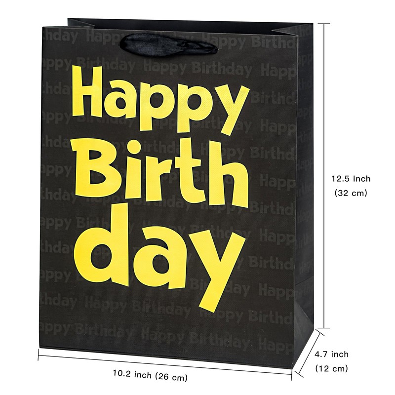 Loveinside Black Birthday Gift Bag with Tissue Paper for Birthday,