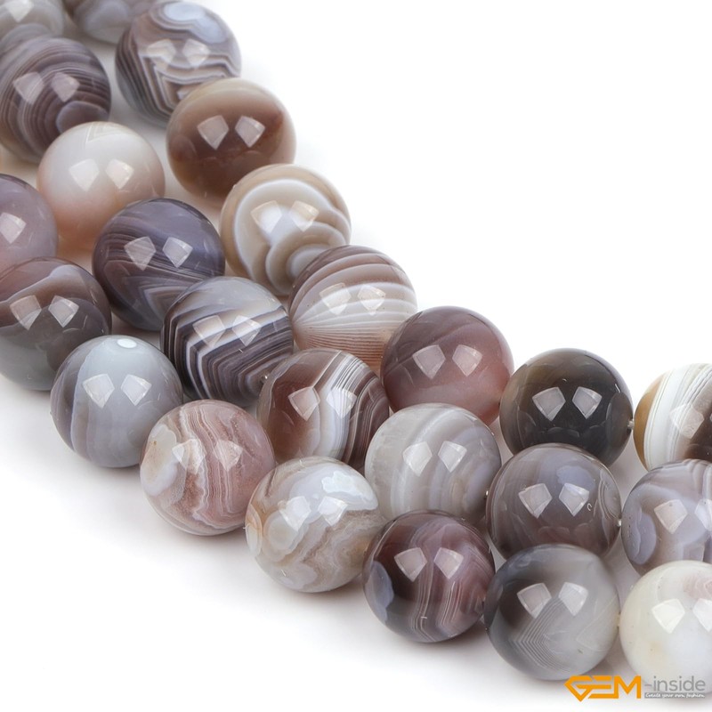 Gem-Inside 12mm Round Botswana Agate Beads Strand 15 Inches by