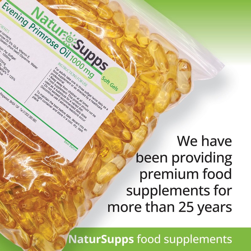 Natur Supps Evening Primrose Oil 1000mg, Cold Pressed, Omega 6,