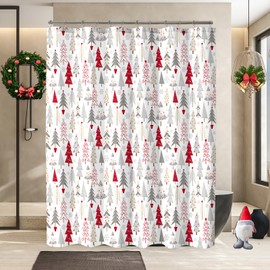 YOSTEV Christmas Shower Curtain, Colorful Christmas Tree Shower Curtains for Bathroom Decor, Red Green Winter Holiday Shower Curtain, Merry Christmas Xmas Pine Fabric Cloth Bath Curtain, 72 x 72 Inch