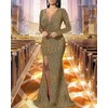 Women's Formal Long Sleeve Sparkly Maxi Dress V Neck High