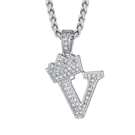 Richsteel White Gold Plated Initial V Necklace Bling CZ Pendant Necklaces