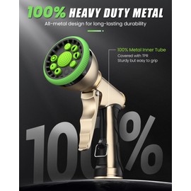 RAINPOINT Garden Hose Nozzle, Heavy Duty Metal Water Hose Sprayer Nozzle with 9 Adjustable Spray Patterns, High Pressure Hand Sprayer for Watering Plants, Lawns, Car and Pet Washing (2Pack, Green)