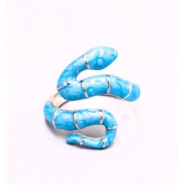 Artisan Sterling Silver Turquoise Color Enamel Snake Ring  Southwestern Adjustable