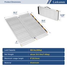 LIEKUMM 3FT Portable Wheelchair Ramp, Double Aluminum Handicap Ramp with Greater Weight Capacity (660 LBS Capacity), Threshold Ramps for Doorways, Home, Steps and Stairs