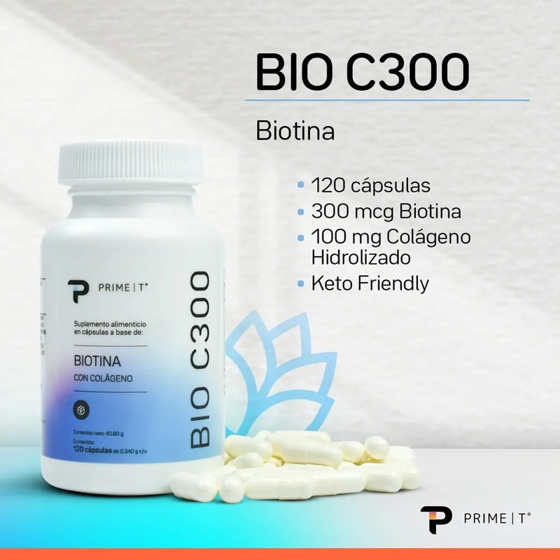 Biotina Orgánica Primetech 120 Cáps, Piel, Cabello Y Uñas
