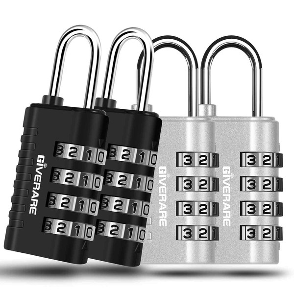 4 Pack Combination Lock, 4-Digit Padlock Keyless, Resettable Metal Luggage