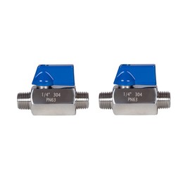 JIVTO Stainless Steel mini Ball Valve 1/4" BSP,Male to Male,Shut Off Valve (Pack of 2)