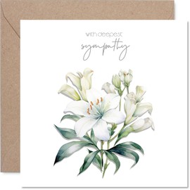 Lily Sympathy Card for Women Men - Deepest Sympathy Lilies - Mourning Bereavement Cards for Adults, 145mm Condolences Thinking of You Greeting Cards
