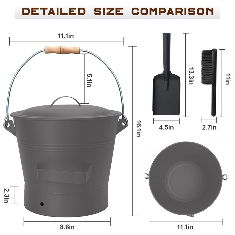BRIAN & DANY Ash Bucket with Lid, 2.6 Gallon Fireplace
