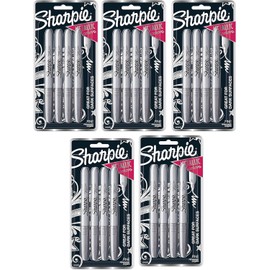 Sharpie 39109PP Metallic Permanent Markers, Fine Point, Silver, 5 Blister Pack with 4 Markers, Total of 20 Markers; Stunning Sheen Stands Out On Both Light and Dark Surfaces