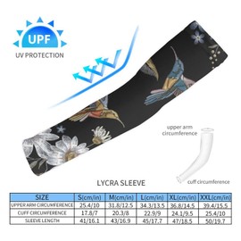 Xmkltbz 1 Pair Cooling Arm Sleeves, Unisex Warmer Spandex Sports Cover Uv Sun Protection for Cycling Golf Running M Print Humming Bird and White Chamomile Flower Embroidery on Black
