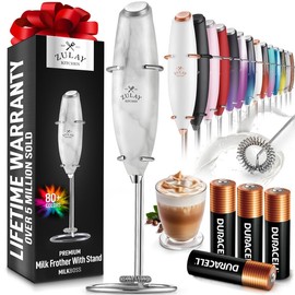 Zulay Kitchen Powerful Milk Frother Wand With 4 AA Duracell Batteries - Ultra Fast Handheld Drink Mixer - Electric Whisk Foam Maker for Coffee, Lattes, Cappuccino, Matcha & Creamer