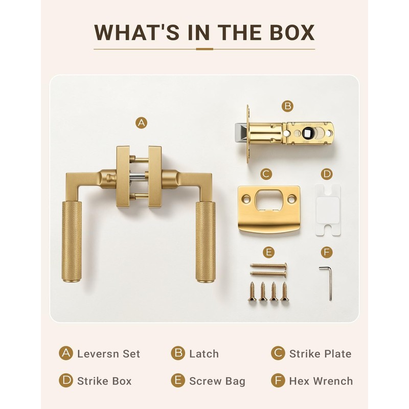 1 Pack Champagne Bronze Door Handle Square Doorknob with Lever