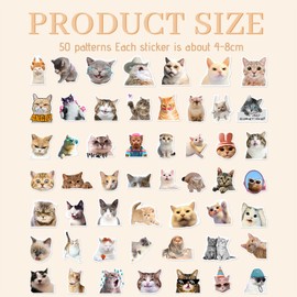Ruzister 50-teiliges lustiges Katzen-Aufkleber-Set, süße Katzen-Aufkleber, wasserfeste Vinyl-Aufkleber, ästhetische Aufkleber für Katzenliebhaber, Wasserflaschen