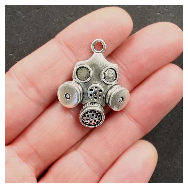 Unbranded 2 Gas Mask Charms Antique Silver Tone - SC1526