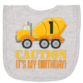 inktastic 1st Birthday Construction Truck Cement Mixer Newborn Bib Heather Grey 2c77a