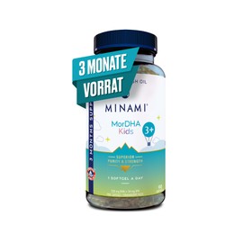 Omega 3 Fischöl Nahrungsergänzung - Minami - MorDHA Kids 3+ Omega 3 Kinder - Omega 3 Kapseln Hochdosiert mit Hoher Konzentration of DHA & EPA - Gehirn- & Sehkraft-Entwicklung - 90 Softgels