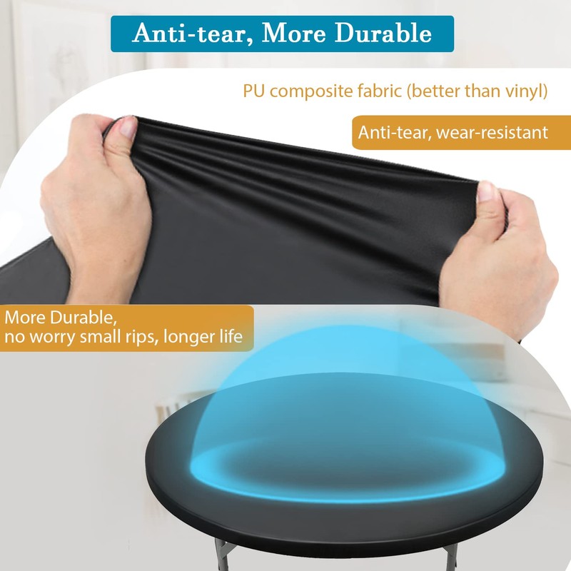 Rinpon Double Fitted Design PU Round Fitted Tablecloth, Anti-Tear Wipeable
