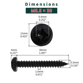#12 x 1-1/2" Pan Head Wood Screws (25 pcs), 18-8 (304) Stainless Steel, Phillips Drive Pan Head Self Tapping Screws, Black Oxide Coated Sheet Metal Screws, Fayeploo (with Phillips Driver Bit)