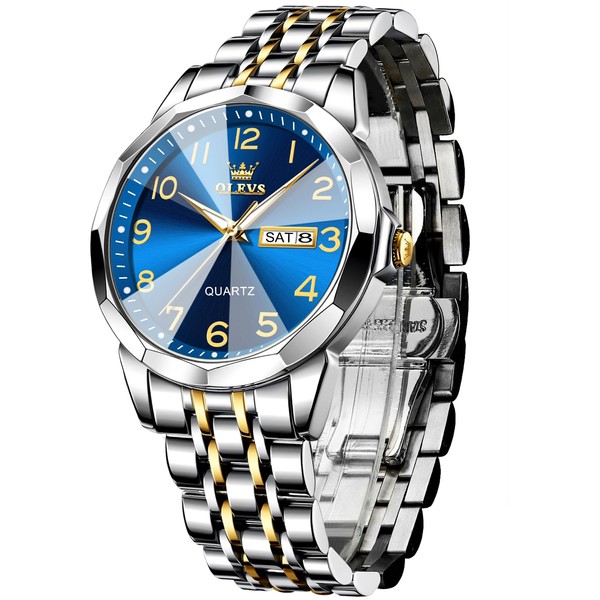 OLEVS Reloj Hombres Analógico Cuarzo Acero Inoxidable Impermeable Fecha Vestido