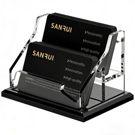 SANRUI Acrylic Business Card Holder, 0.3 inch (8 mm) Thick Expanding Base Two-Tone Business Card Stand Card Holder Holds 100-120 Cards for Office and Business