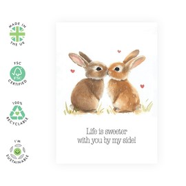 Thoughtful Love Card – “Life is Sweeter” – Cute Love Greeting Card for Anniversary, Valentine’s Day - Ideal for Partners, Babe, Him, Her, Boyfriend, Girlfriend, Hun -Bunny Couple-Comes with Stickers