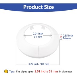 Water Pipe Cover,‎PP Plastic Round Escutcheon Plate,Water Pipe Trim Ring,Pipe Collar,Bathroom&Kitchen Toilet Floor Ceiling Plate Cover for 2"/51mm Dia Pipe 50 Type, 2Pcs