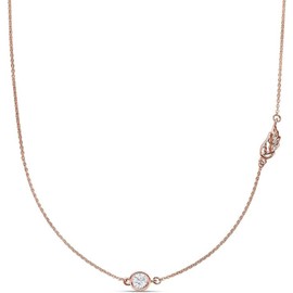 TJC Solitaire Necklace White Cubic Zirconia CZ in Rose Gold Plated 925 Sterling Silver for Women Size 20 Inches with Bezel Setting Metal Wt. 2.86 Grams