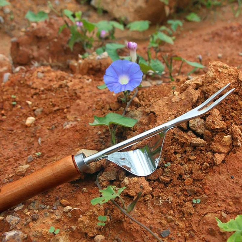 Manual weeder with wooden handle Root weeding, manual weeding tool