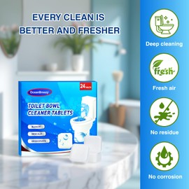 OceanBreezy Toilet Cleaning Tablets – Deep Clean & Deodorize, Effectively Removes Hard Stains (24-Pack Year Supply), Septic-Safe, Bathroom Cleaning Supplies