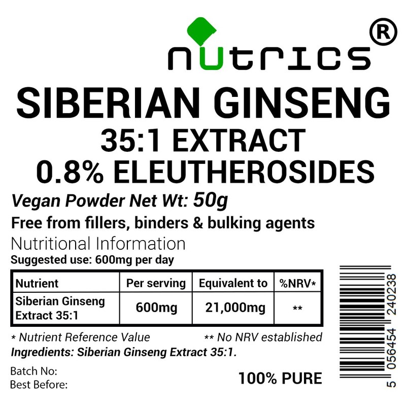 Nutrics® 35:1 Siberian Ginseng Extract 50g Powder 0.8% Eleuth -